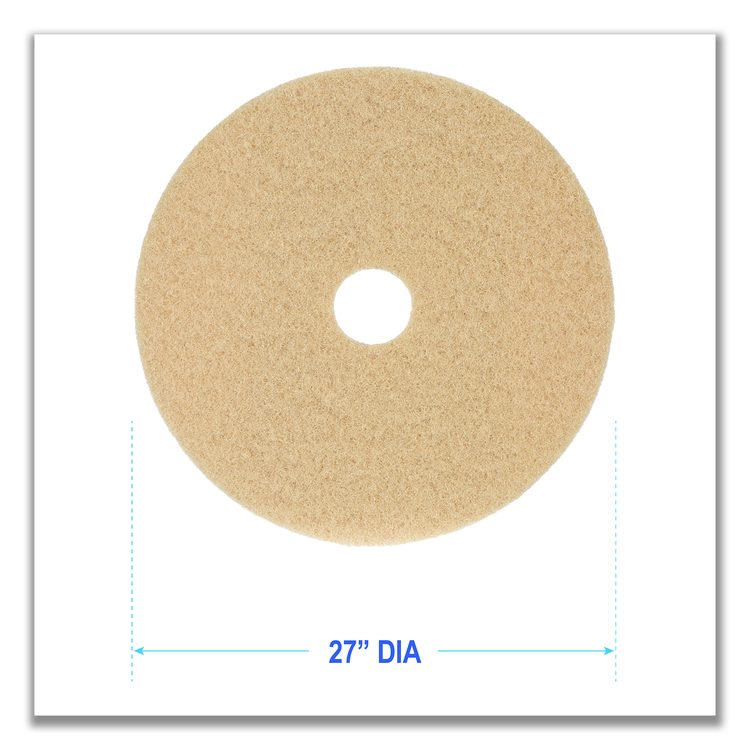 Burnishing Floor Pads, 27" Diameter, Tan, 5/Carton
