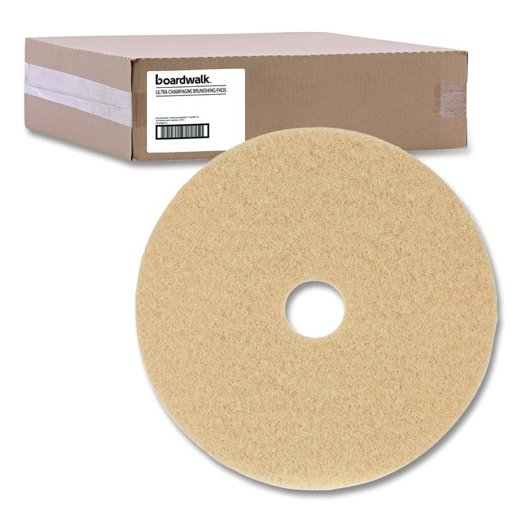 Burnishing Floor Pads, 27" Diameter, Tan, 5/Carton