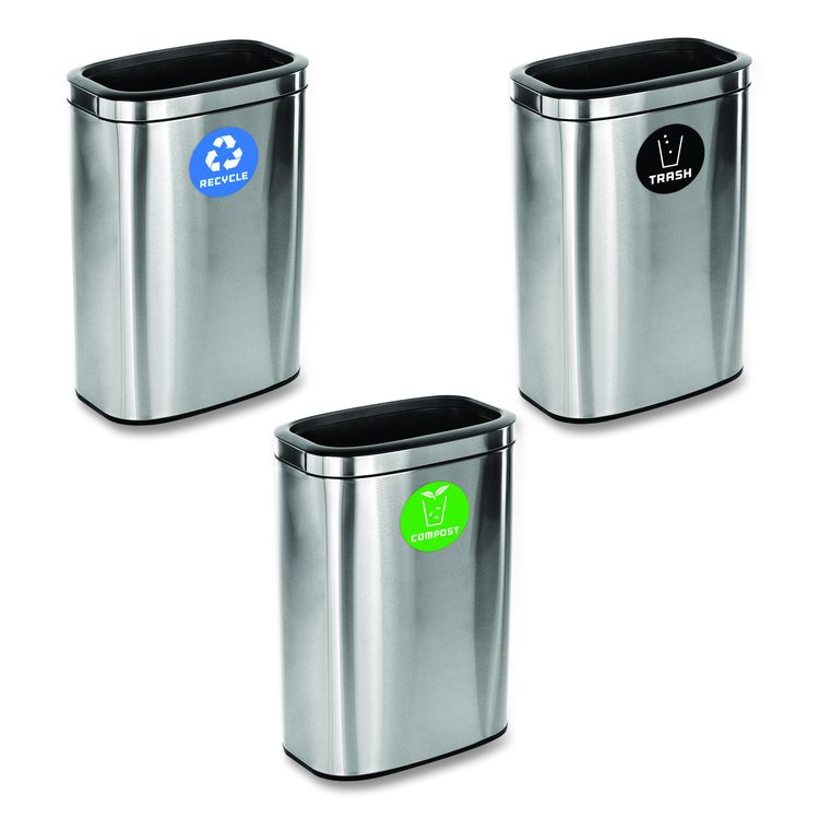 10.5 Gallon Recycle, Trash and Compost Combo Station, Brushed Stainless Steel