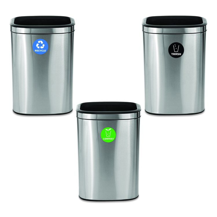10.5 Gallon Recycle, Trash and Compost Combo Station, Brushed Stainless Steel