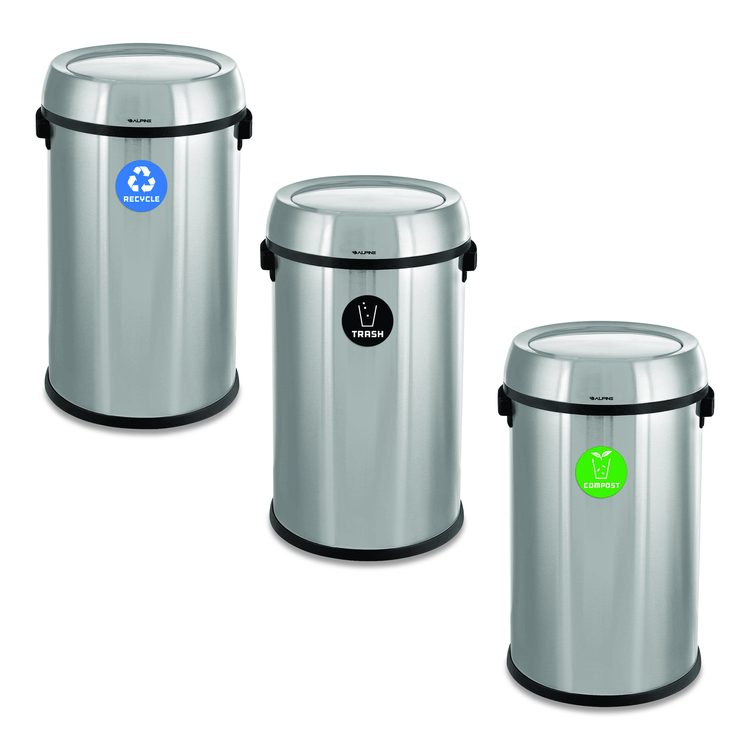 17 Gallon Stainless Steel Indoor Recycling, Trash and Compost Bins with Swivel Lid