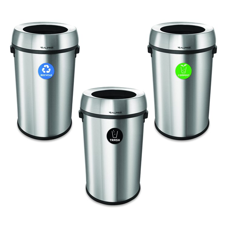17 Gallon Stainless Steel Open Top Recycling, Trash and Compost Station
