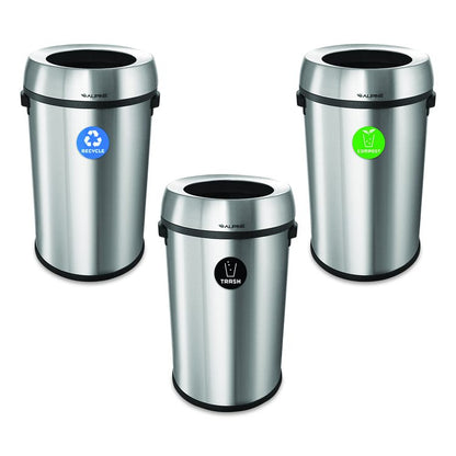 17 Gallon Stainless Steel Open Top Recycling, Trash and Compost Station