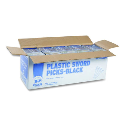 Sword Picks, Plastic, 6", Black, 1,000/Box, 10 Boxes/Carton