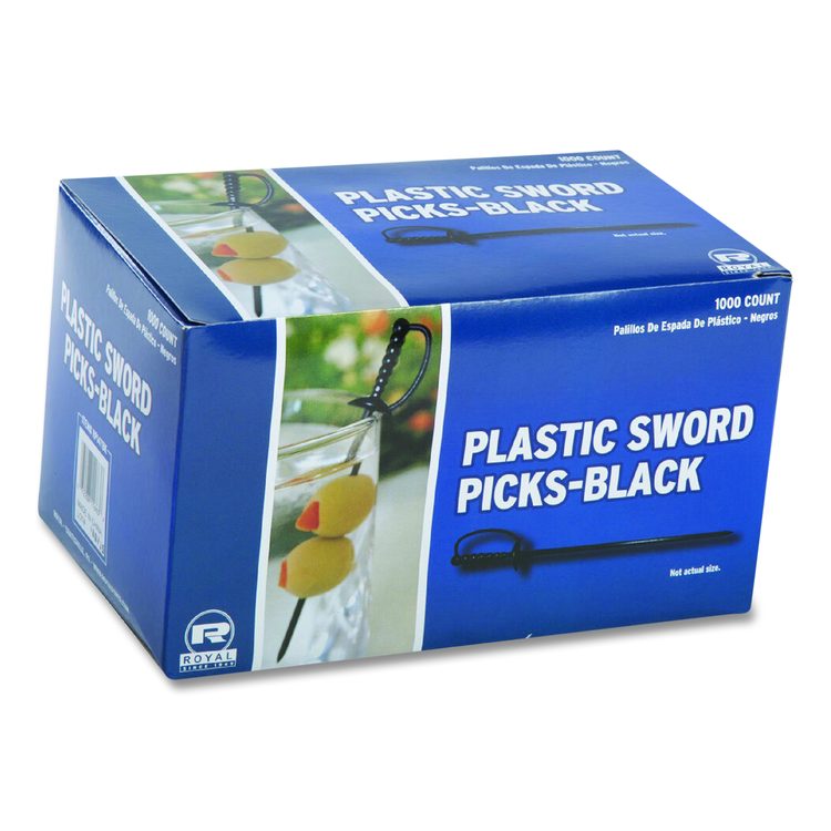 Sword Picks, Plastic, 6", Black, 1,000/Box, 10 Boxes/Carton