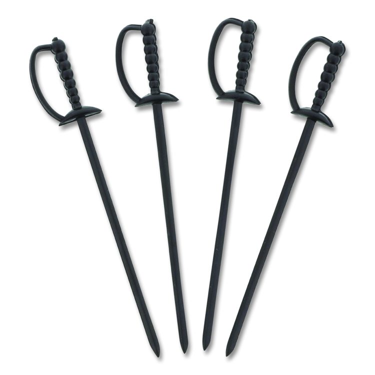 Sword Picks, Plastic, 6", Black, 1,000/Box, 10 Boxes/Carton