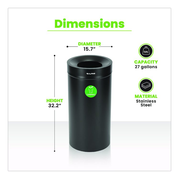 27 Gallon Black Stainless Steel Compost Can