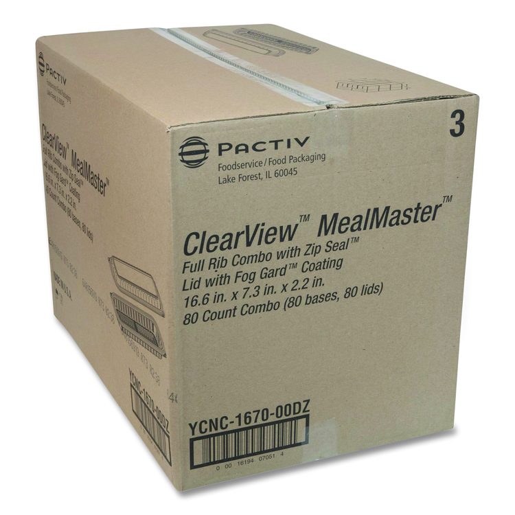 MealMaster Rib Container Base/Lid, 16.6 x 7.3 x 2.3, Black/Clear, Plastic, 80/Carton