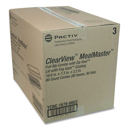 MealMaster Rib Container Base/Lid, 16.6 x 7.3 x 2.3, Black/Clear, Plastic, 80/Carton