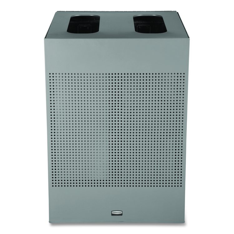 Designer Line Silhouettes Waste Receptacle, 34 gal, Steel, Silver Metallic