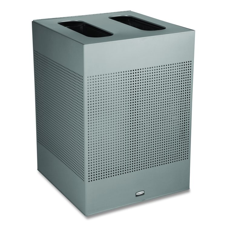 Designer Line Silhouettes Waste Receptacle, 34 gal, Steel, Silver Metallic