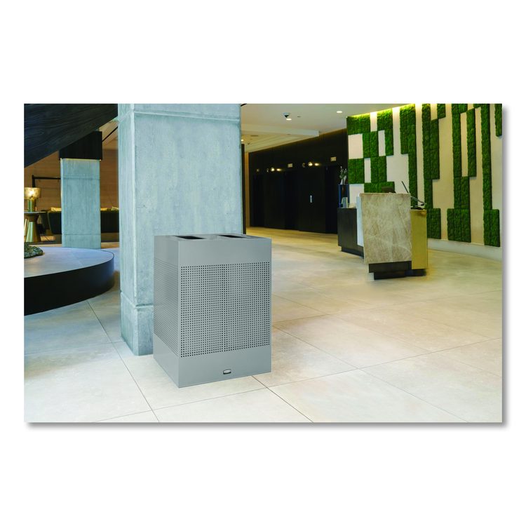 Designer Line Silhouettes Waste Receptacle, 34 gal, Steel, Silver Metallic