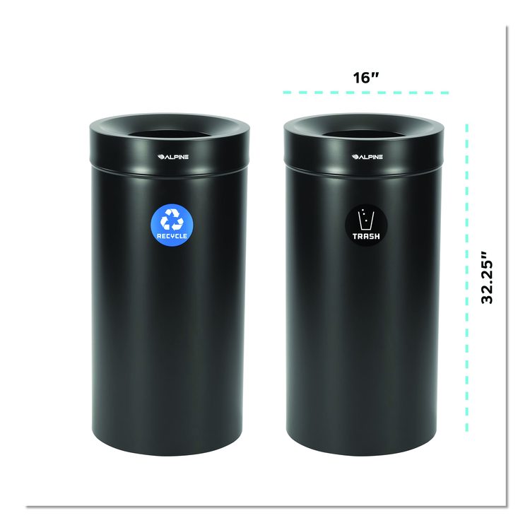 27 Gallon Black Stainless Steel Recycling Can and Trash Receptacle