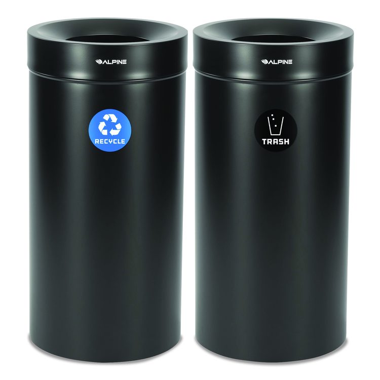 27 Gallon Black Stainless Steel Recycling Can and Trash Receptacle