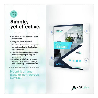 Suction-Mount Acrylic Window Sign Holders, 8.5 x 11, Clear, 12 Sign Holders