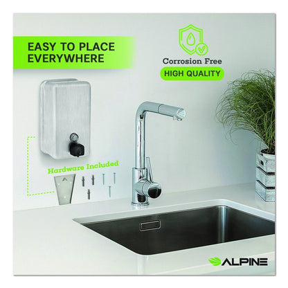 Vertical Manual Surface-Mounted Stainless Steel Liquid Soap Dispenser, 40 oz, 2.8 x 4.8 x 8.1, Brushed Stainless Steel