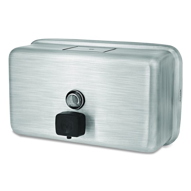 Horizontal Manual Surface-Mounted Stainless Steel Liquid Soap Dispenser, 40 oz, 2.8 x 8.1 x 4.8, Brushed Stainless Steel