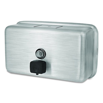 Horizontal Manual Surface-Mounted Stainless Steel Liquid Soap Dispenser, 40 oz, 2.8 x 8.1 x 4.8, Brushed Stainless Steel