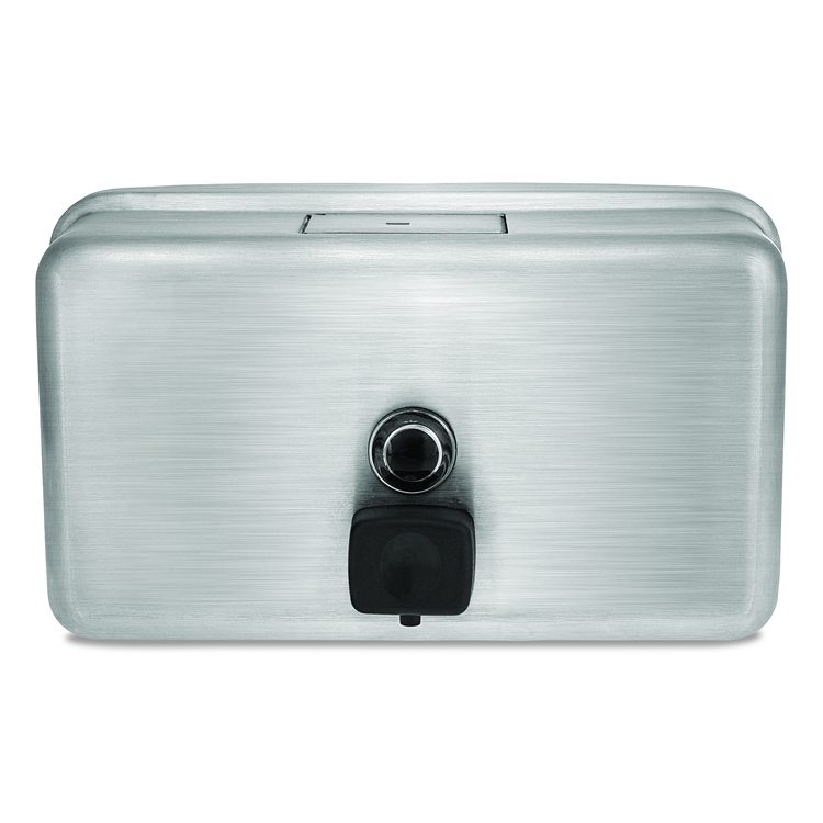 Horizontal Manual Surface-Mounted Stainless Steel Liquid Soap Dispenser, 40 oz, 2.8 x 8.1 x 4.8, Brushed Stainless Steel