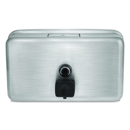 Horizontal Manual Surface-Mounted Stainless Steel Liquid Soap Dispenser, 40 oz, 2.8 x 8.1 x 4.8, Brushed Stainless Steel