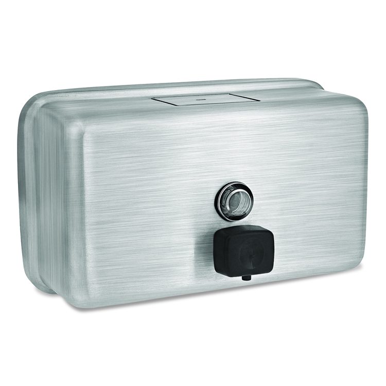 Horizontal Manual Surface-Mounted Stainless Steel Liquid Soap Dispenser, 40 oz, 2.8 x 8.1 x 4.8, Brushed Stainless Steel