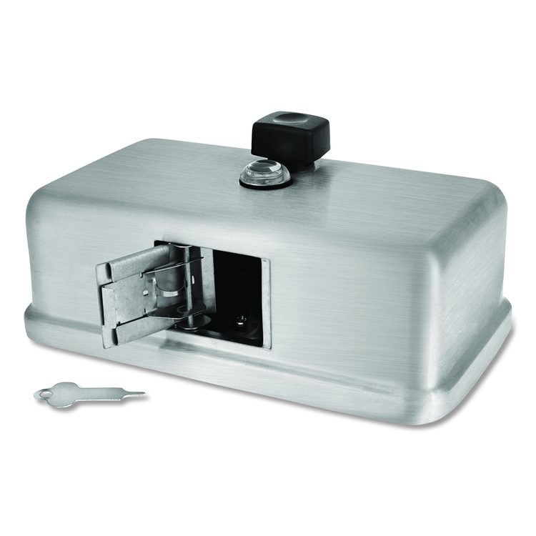 Horizontal Manual Surface-Mounted Stainless Steel Liquid Soap Dispenser, 40 oz, 2.8 x 8.1 x 4.8, Brushed Stainless Steel