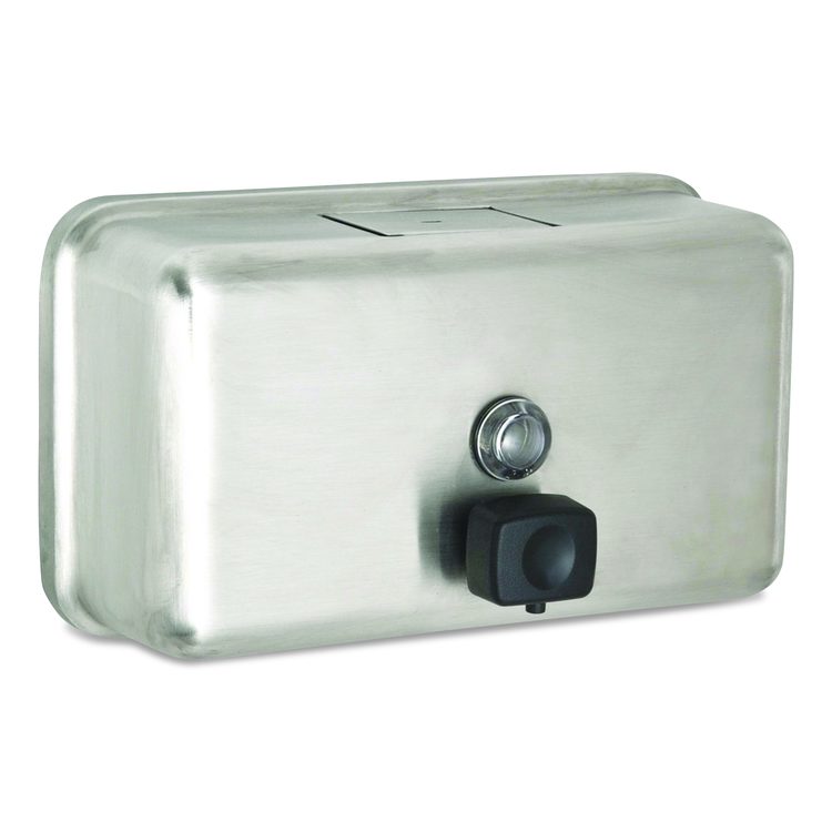 Horizontal Manual Surface-Mounted Stainless Steel Liquid Soap Dispenser, 40 oz, 2.8 x 8.1 x 4.8, Brushed Stainless Steel