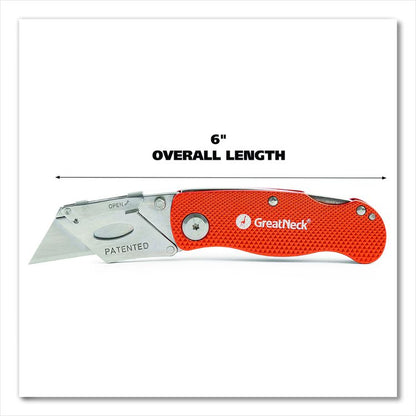 Quick Change Lock Back Utility Knife, 3.5" Aluminum Handle, Orange