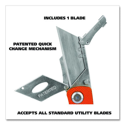 Quick Change Lock Back Utility Knife, 3.5" Aluminum Handle, Orange