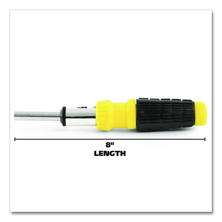 Ratcheting Screw/Nut Driver Set, 34-Piece, Hex/Phillips/Slotted/Star Bits, Metric/SAE Sockets, 8" Long, Yellow/Black Handle