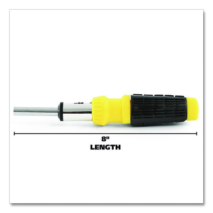 Ratcheting Screw/Nut Driver Set, 34-Piece, Hex/Phillips/Slotted/Star Bits, Metric/SAE Sockets, 8" Long, Yellow/Black Handle