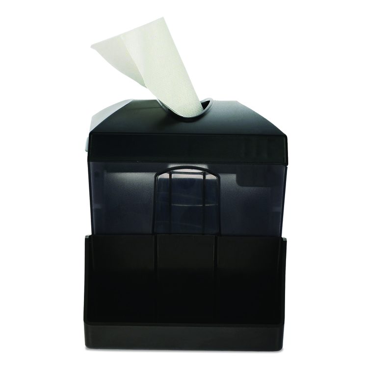 Interfold Table Top Dispenser Napkin Holder with Caddy, 6 x 14.17 x 6.5, Black