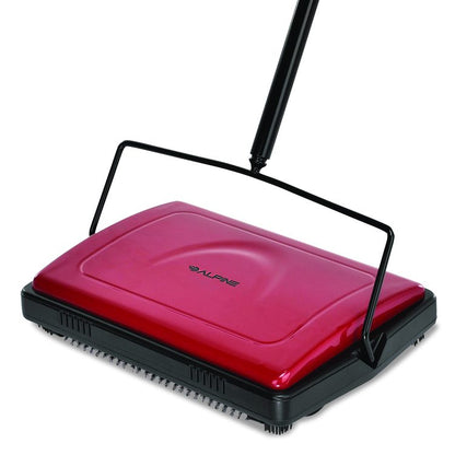Manual Triple Brush Carpet and Floor Sweeper, 42.5" Handle, Red