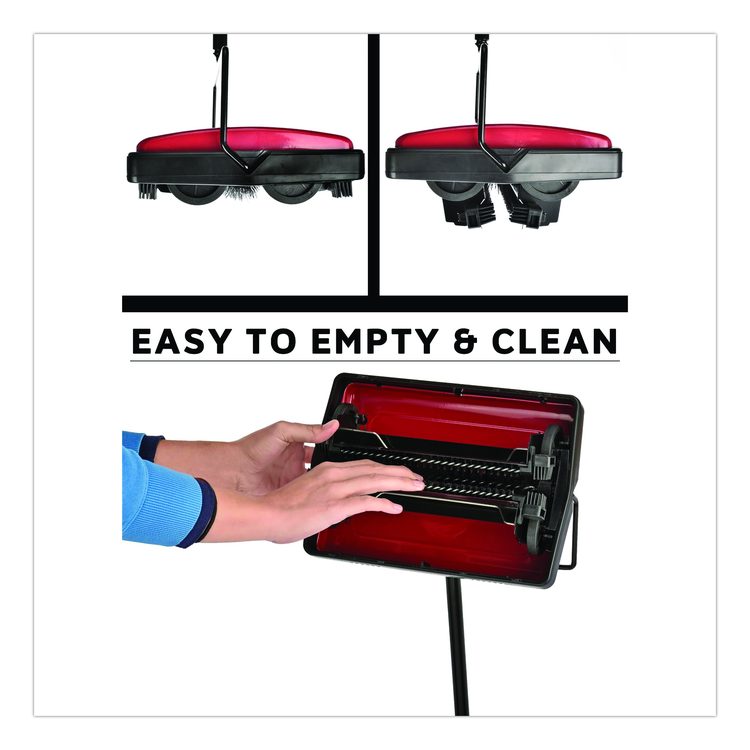 Manual Triple Brush Carpet and Floor Sweeper, 42.5" Handle, Red