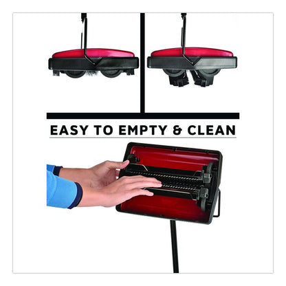 Manual Triple Brush Carpet and Floor Sweeper, 42.5" Handle, Red