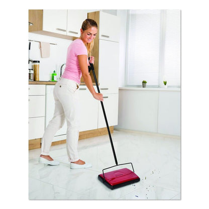 Manual Triple Brush Carpet and Floor Sweeper, 42.5" Handle, Red
