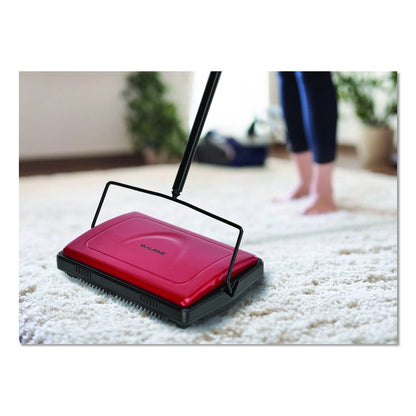 Manual Triple Brush Carpet and Floor Sweeper, 42.5" Handle, Red