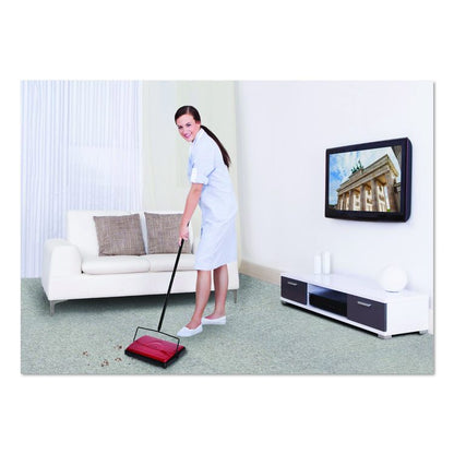 Manual Triple Brush Carpet and Floor Sweeper, 42.5" Handle, Red