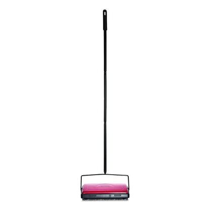 Manual Triple Brush Carpet and Floor Sweeper, 42.5" Handle, Red