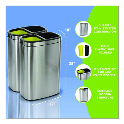 10.5 Gallon Stainless Steel Open Top Dual Compartment Trash Can
