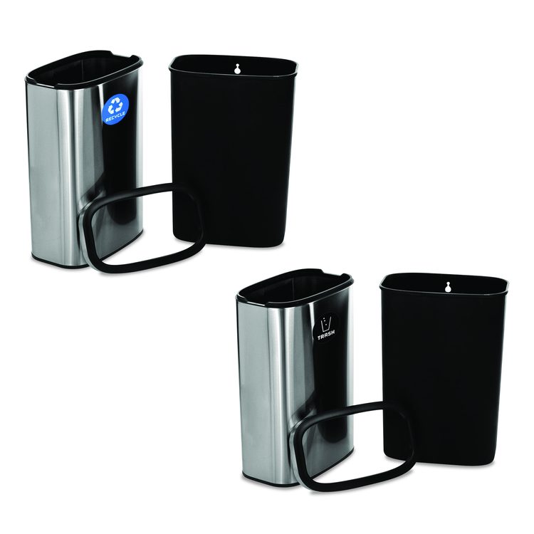 10.5 Gallon Recycle and Trash Station, Brushed Stainless Steel