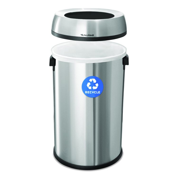 17 Gallon Stainless Steel Open Top Recycling Bin Receptacle