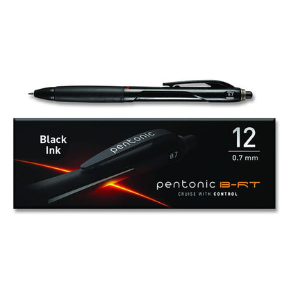 PENTONIC Ballpoint Pen, Retractable, Fine 0.7 mm, Black Ink, Black Barrel, 12/Pack