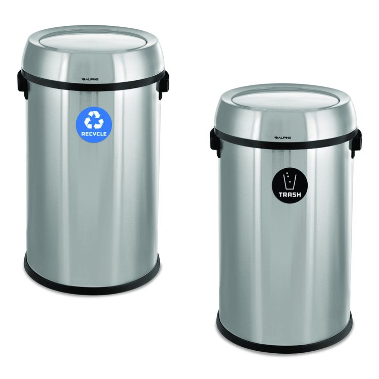 17 Gallon Stainless Steel Open Top Recycling Bin and Trash Receptacle