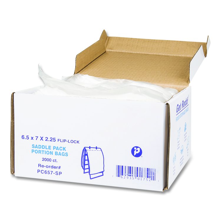 Get Reddi Saddle Pack Poly Food Portion Bags, Fold-Top Closure, 0.5 mil, 6.5" x 7", Clear, 2,000/Carton