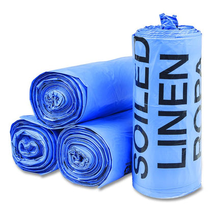 Institutional Low-Density Can Liners, Soiled Linen, 30 gal, 1 mil, 30" x 43", Blue, 200/Carton