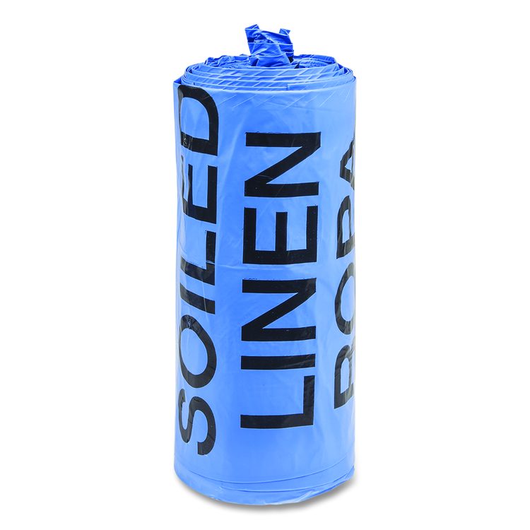 Institutional Low-Density Can Liners, Soiled Linen, 30 gal, 1 mil, 30" x 43", Blue, 200/Carton