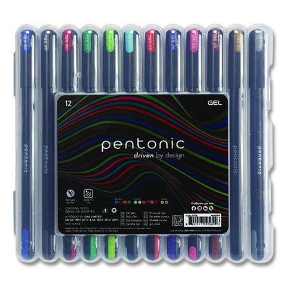 PENTONIC Gel Pen, Stick, Assorted Point Sizes, Assorted Ink Colors, Black Barrel, 12/Pack