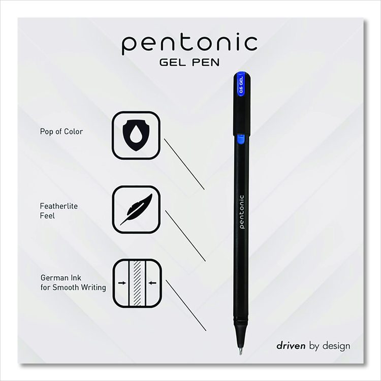 PENTONIC Gel Pen, Stick, Assorted Point Sizes, Assorted Ink Colors, Black Barrel, 12/Pack