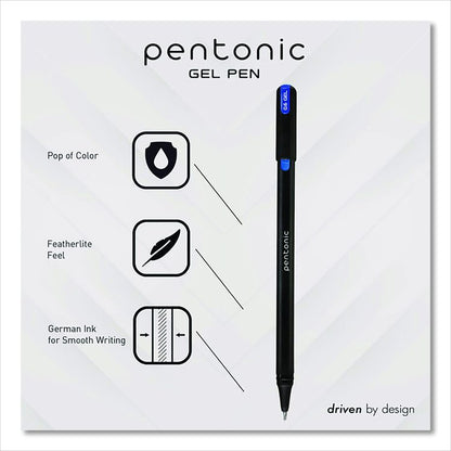 PENTONIC Gel Pen, Stick, Assorted Point Sizes, Assorted Ink Colors, Black Barrel, 12/Pack